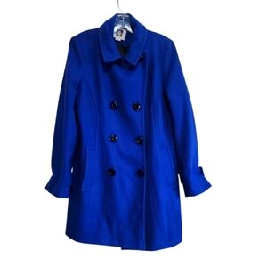 Anne Klein Women Blue Double Breasted Wool Pea Coat Size Large